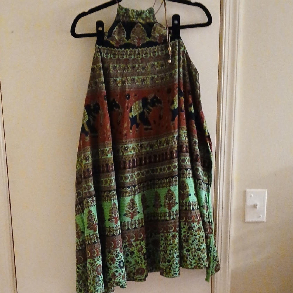 Handmade From A Tapestry Patterned Halter Dress with Elephant Motif